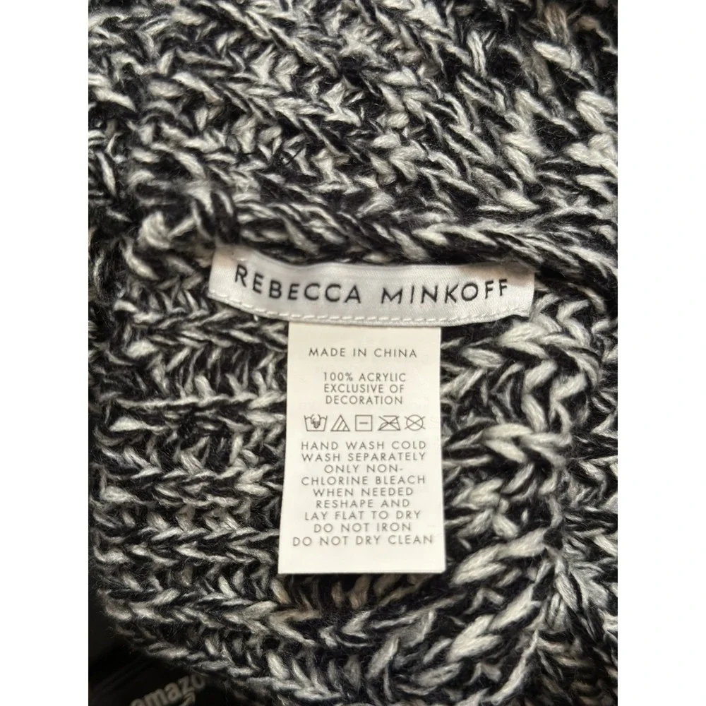 Rebecca Minkoff Beanie Hat Marled Knit With Pom Pom- One Size- Black‎